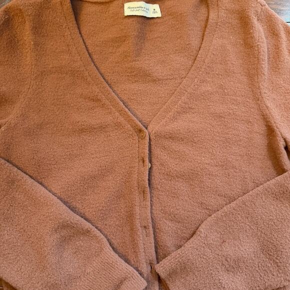 Abercrombie Burnt Orange Brown Fuzzy Cardigan Sweater Size Medium - Picture 2 of 4